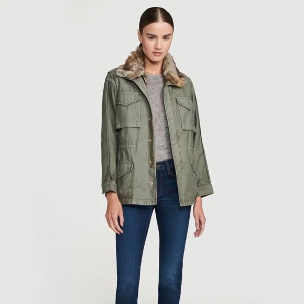 Frame Camo Green Jacket with Faux Fur - Size XS - Like New - Picture 2 of 6